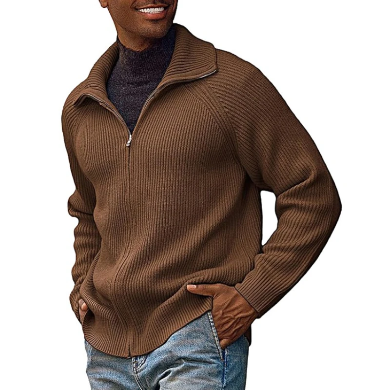 

Глобальный бестселлер, мужской вязаный свитер на молнии, повседневный пуловер из смеси акрила, серый, черный, темно-синий, коричневый, M-3XL