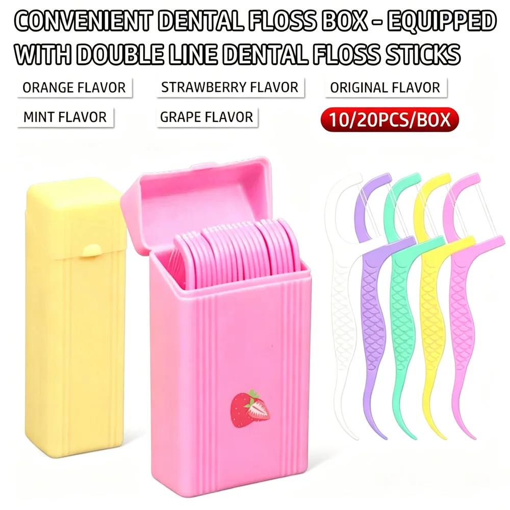 10/20 PCS Double Line Fruit Floss with Portable Box, Multiple Flavors, Effectively Cleaning interdental gaps, Oral Care Tools