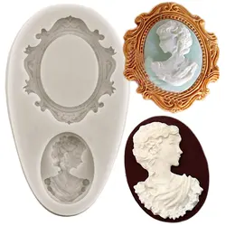 Oval Shape Frame Lady Avatar Resin Silicone Mold Chocolate Fondant Molds Cake Decorating Tools Cake Border Candy Clay Mould