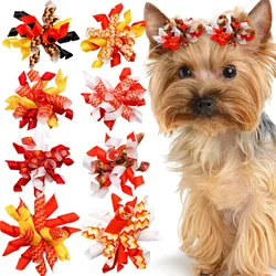 50PCS  Dog Grooming Bows Fall Rubber Bands For Dogs Thanksgiving Pet Dog Hair Bow For Grooming Small Dog Cat Hair Accessories