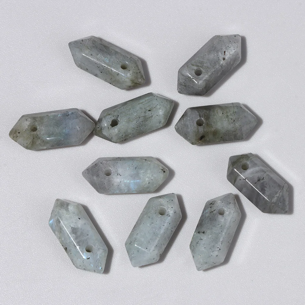 Natural Stone Hexagonal Pendant Mineral Quartz Charms Amazonite Column Pendant for DIY Jewelry Necklace Making Bracelet 9x20mm