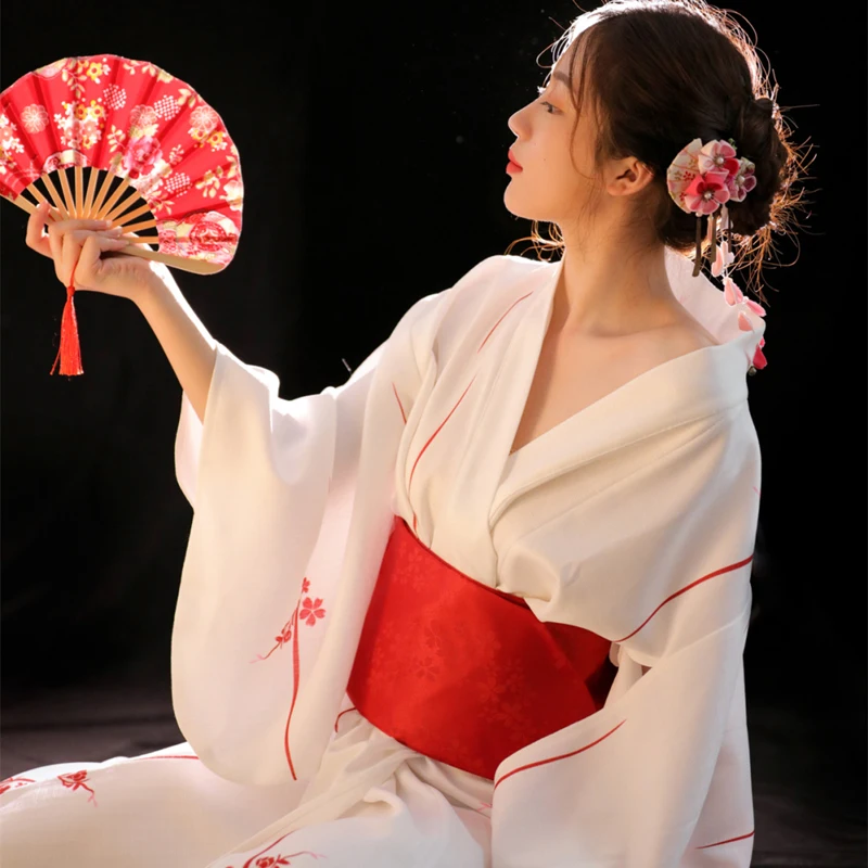 Japanese Traditional Kimono Cardigan Women Dress Bath Robe Yukata Geisha Cosplay Clothing Asian Performance Photoshooting