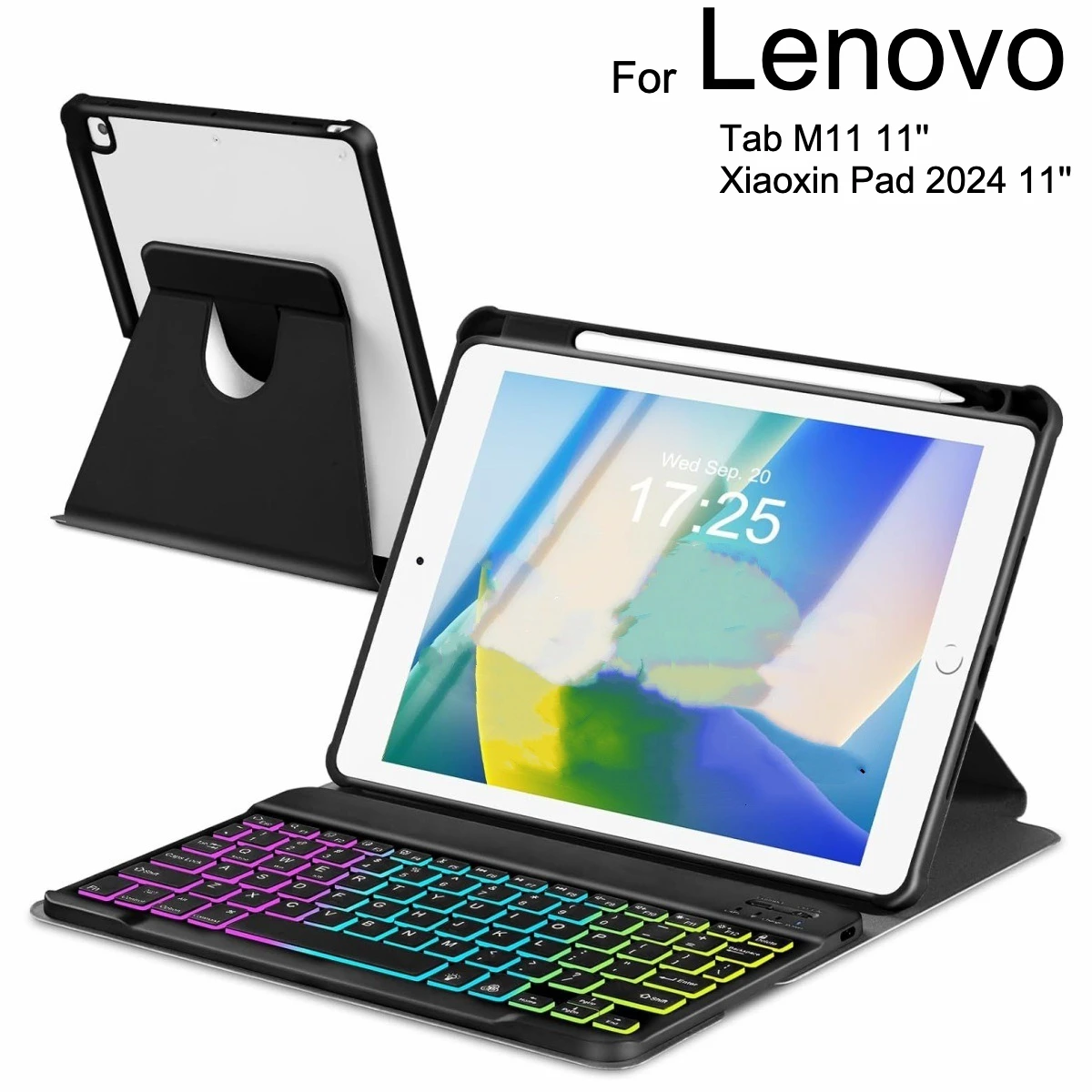 

360 ° Поворотный акриловый чехол с RGB-подсветкой для Lenovo Xiaoxin Pad 2024, 11-дюймовый чехол из ТПУ для Lenovo Tab M11 с гнездом для ручки