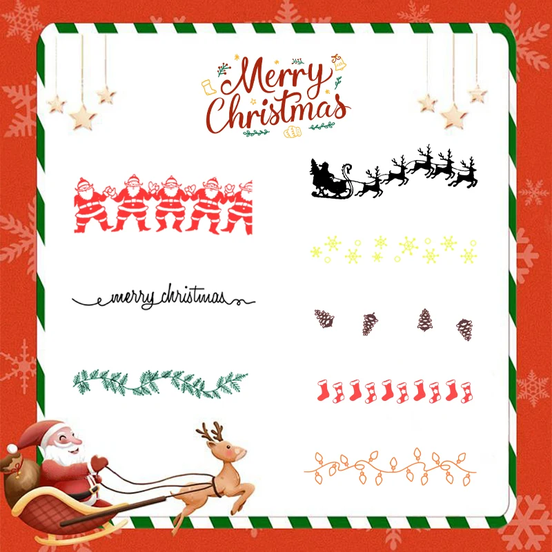 

8-layer Christmas Sayings & Borders Stamp suitable for labels, envelopes, stickers, decoration, Christmas