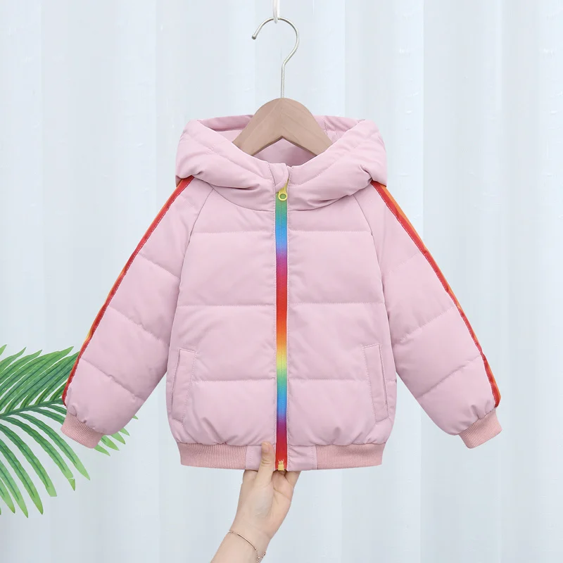 Down 1-9 Year Girl Baby Cotton Coat Zipper Colorful Stripe Warm Baby Cotton Coat New Autumn Winter Children's Cotton Clothes