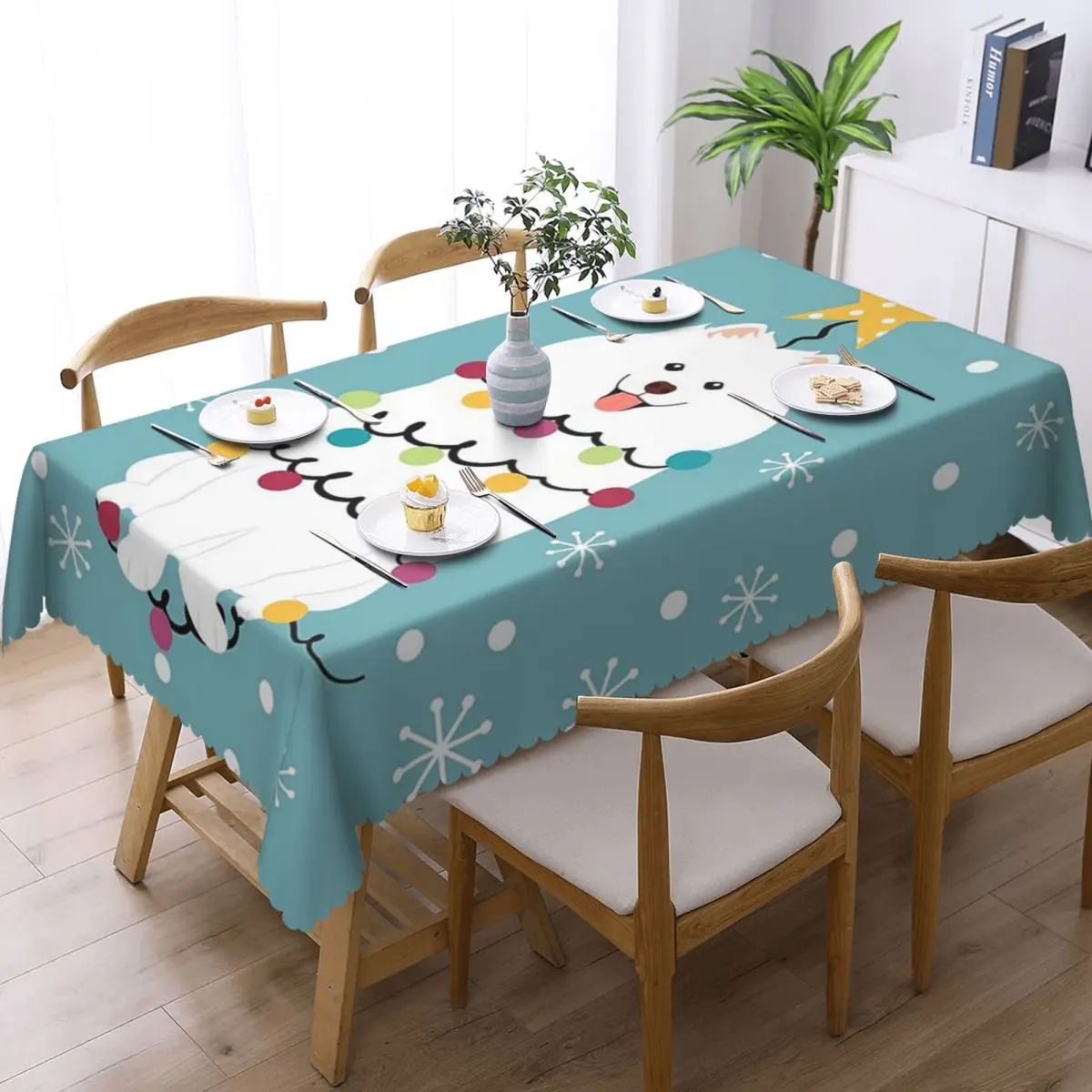 Samoyed Christmas Tree Customized Rectangular Tablecloth Oilproof Table Cover for Dining Events Table Cloth