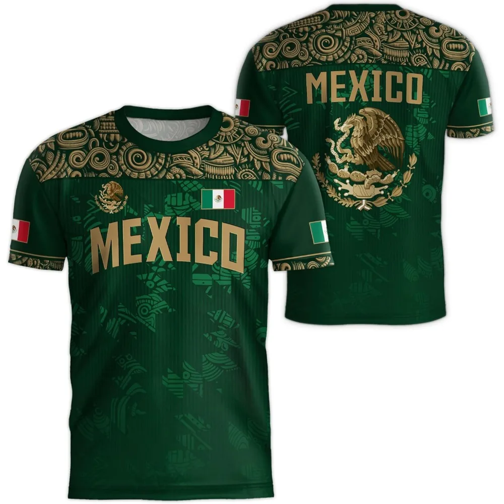 Mexico National Flag Print T Shirt For Men Funny 3D Eagle Pattern Short Sleeve Tees Outdoor Football Sports Clothing Casual Tops