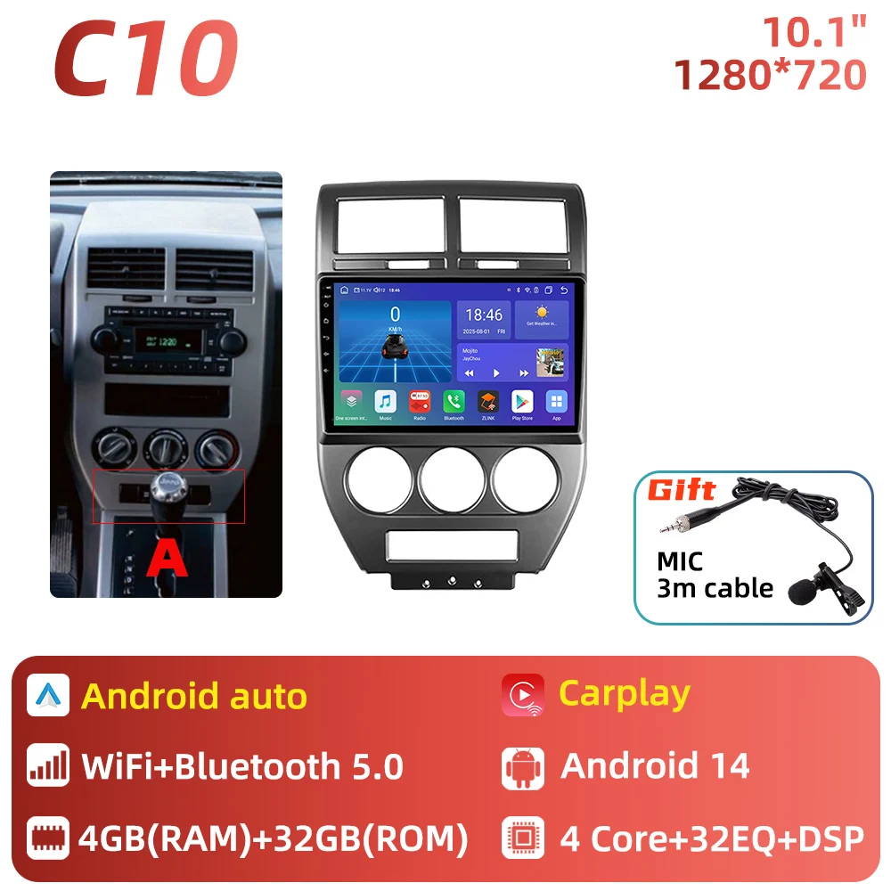 Auto Multimedia voor Dodge Caliber Jeep Compass 1 MK Patriot 2006 - 2010 Android autoradio Carplay GPS Navigatie 2 Din Stereo DSP