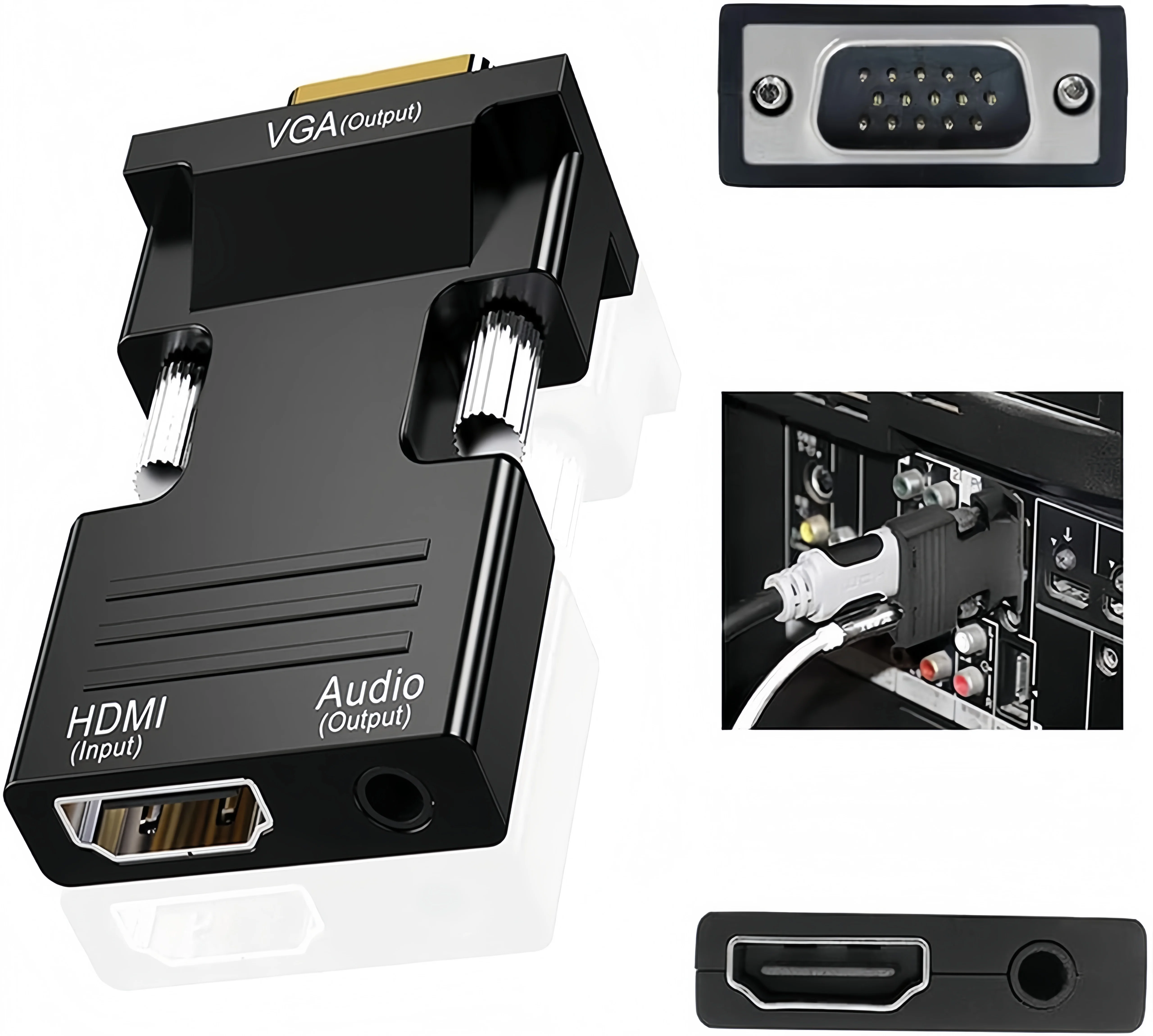 10개 컴퓨터 모니터 VGA 어댑터 3.5mm 오디오 포트 HDTV 소스 출력용 1080P 비디오 호환 노트북 프로젝터용 여성용 포트
