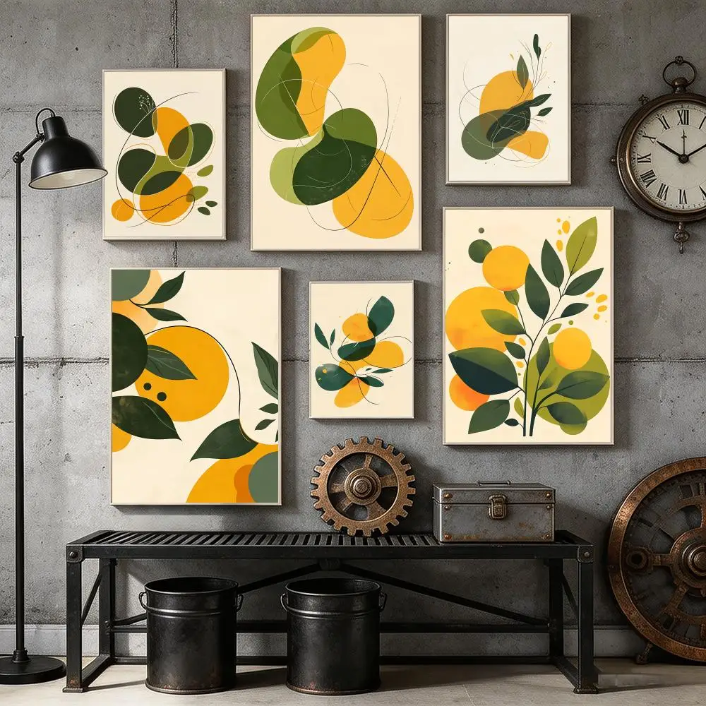 Abstract Leaves and Circles Poster Home Bar Wall Art Sticker Waterproof Self-Adhesive Mural