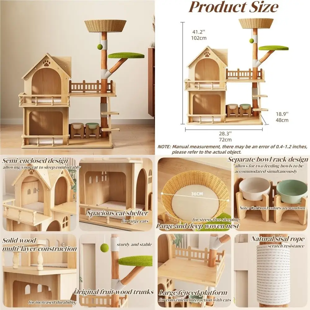 

Крытая башня для кошачьего дерева с когтеточками из сизаля и двухуровневой жердочкой