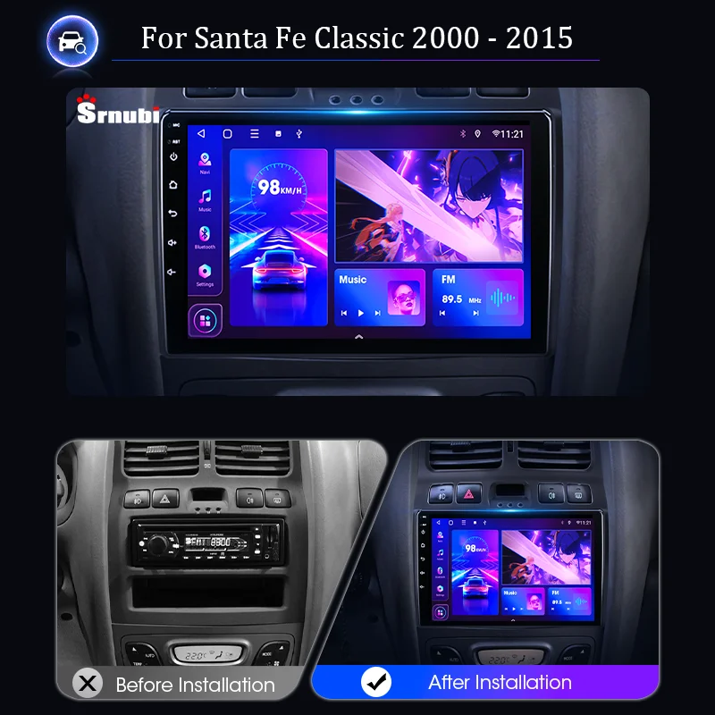 Srnubi 2Din Android Car Radio for Hyundai Classic Santa Fe 2000-2004 JAC S1 (Rein) 2005-2015 Multimedia Player Carplay Head Unit