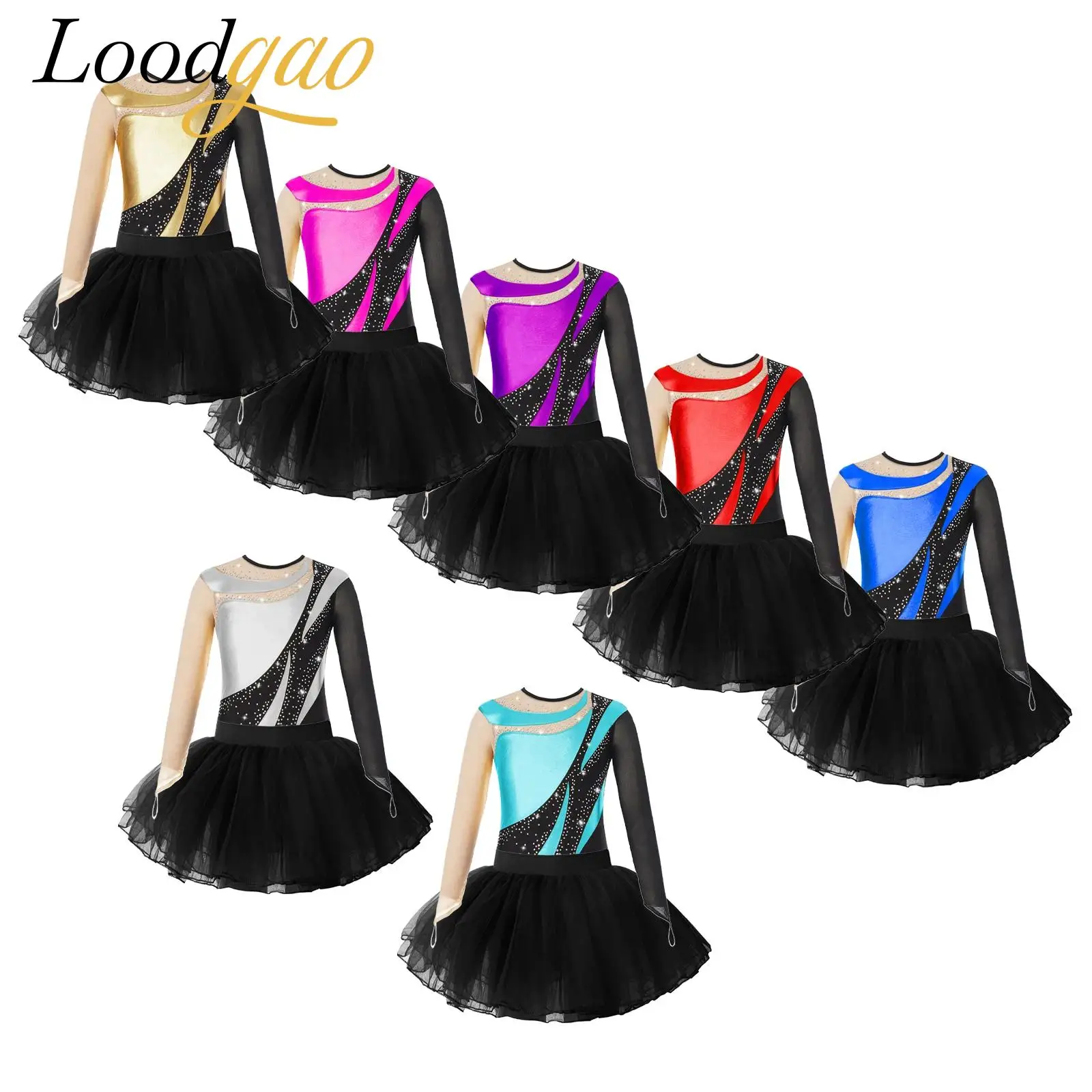 

Ballet Tutu Mesh Skirt Children's Skating Gymnastics Jumpsuit Kids Girls Dancing Outfits Long Sleeve Dance Leotard Dancewear Set
