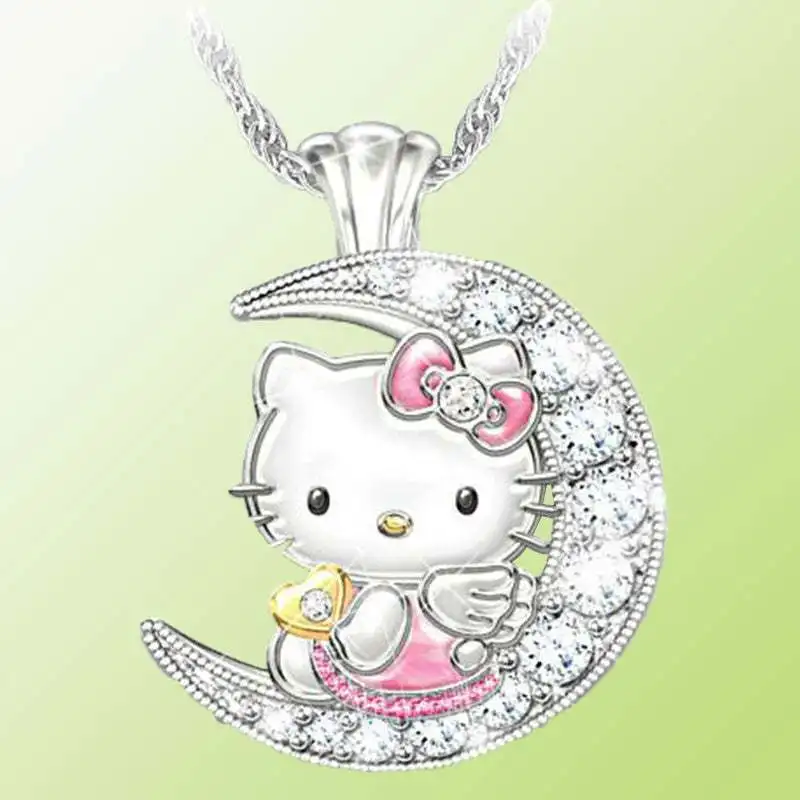 ใหม่ Sanrio Hello Kitty อะนิเมะน่ารัก Kawaii Creative Moon สไตล์แมวสร้อยคอการ์ตูนเด็กง่ายจี้วันหยุดของขวัญ