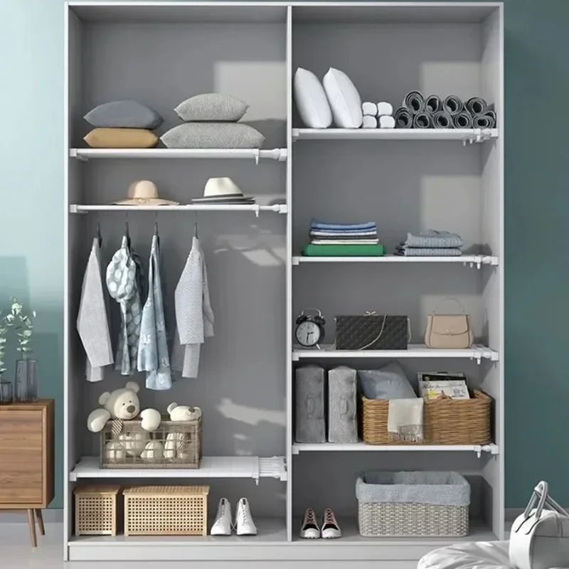 Extendable Closet Shelf Adjustable Storage Rack Closet DIY Wardrobe Divider for Cabinet Tool Tension Rod Storage Organizer Shelf