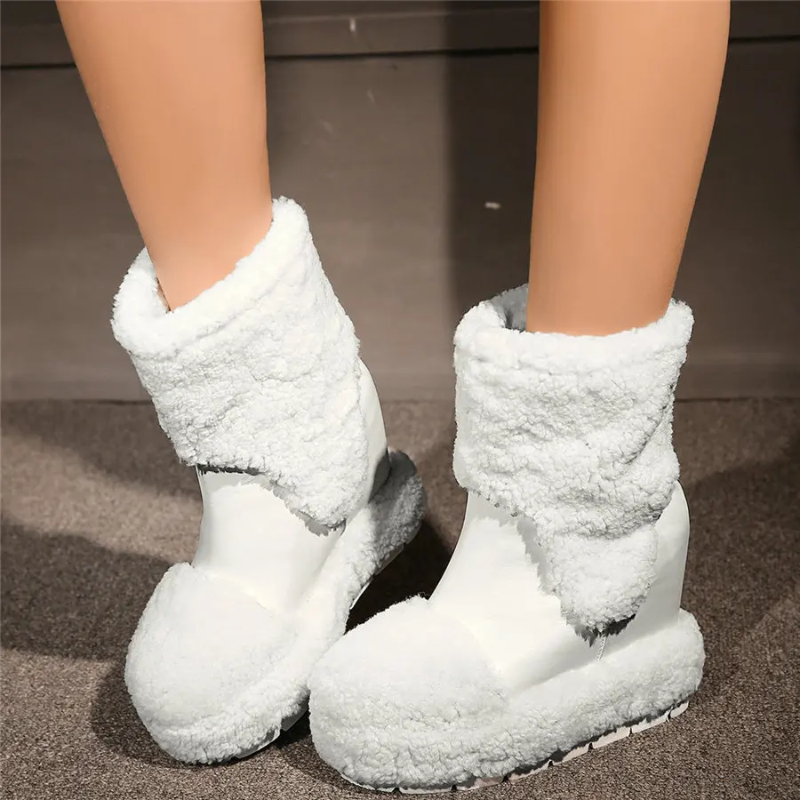 

Winter Warm Fur Pumps Women Genuine Leather Super High Heels Snow Boots Female Round Toe Platform Fashion Sneakers Casual Shoes