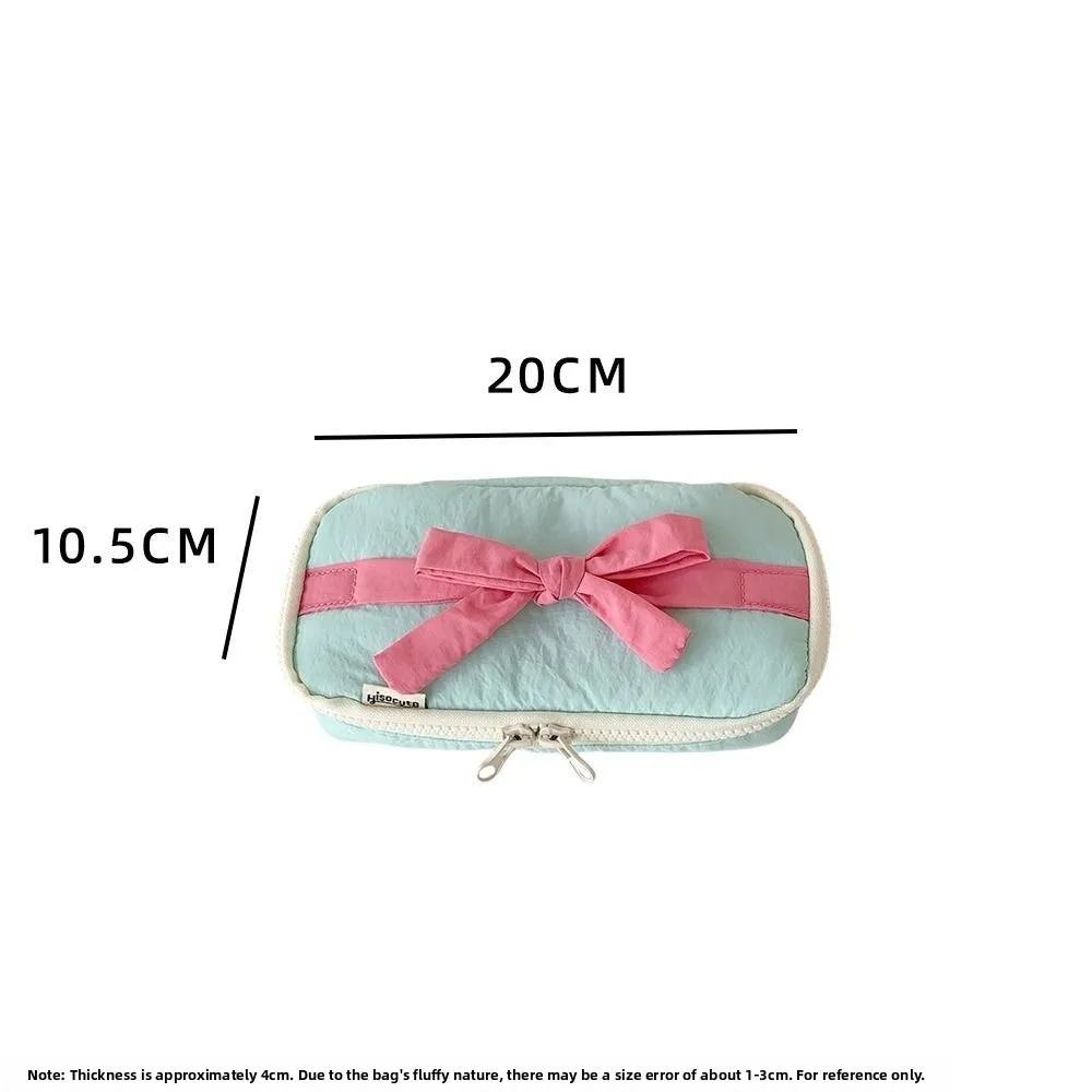 Multifunctional Bowknot Pencil Case Large Capacity Candy Colored Pen Bags Soft Stationery Storage Bag Student