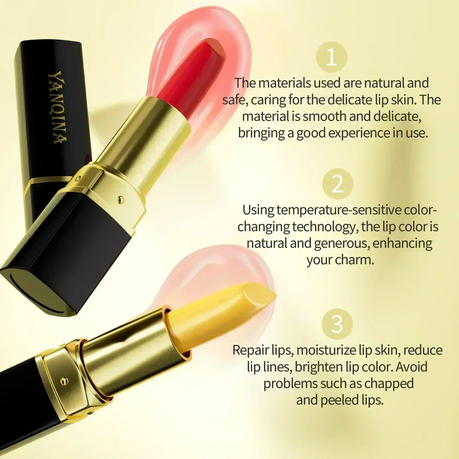 Yanqina Nuovo Cambia Colore Rossetto Naturale Illumina Colore delle labbra Idratante Impermeabile Riparazioni Balsamo per le labbra Vendite calde Rossetto di moda