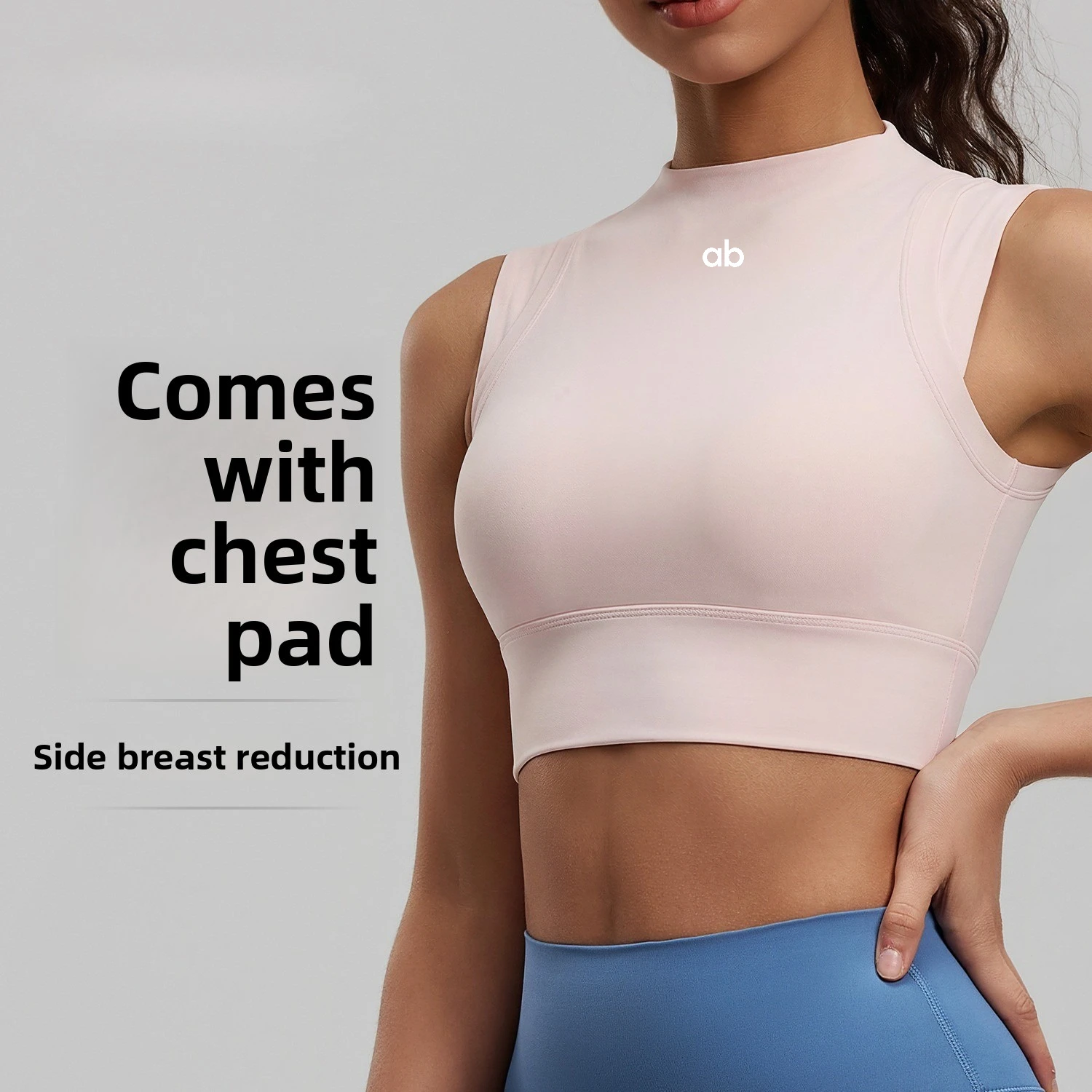 2026 Women Mock Neck Yoga Tank Top High Stretch Built‑In Cups Shock‑Proof Push‑Up Double‑Sided Jersey Fitness Workout Sports Bra