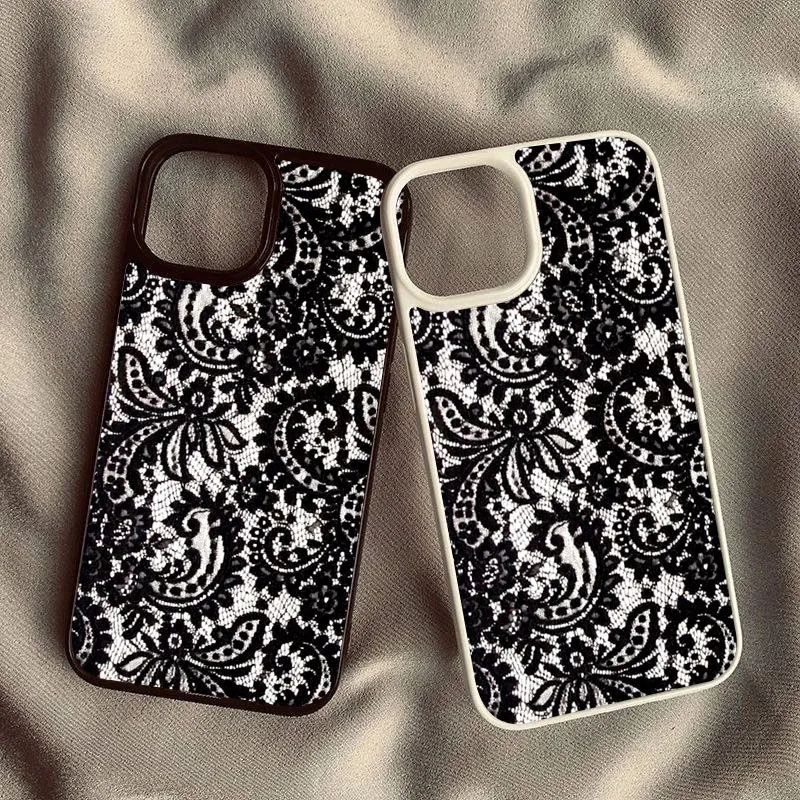 Черный чехол для телефона с кружевным узором для Samsung Galaxy S25 S24 S23 Ultra A56 A55 A54 A35 A34 A06 A16 A15 5G S22 S21 FE Fashion Cover