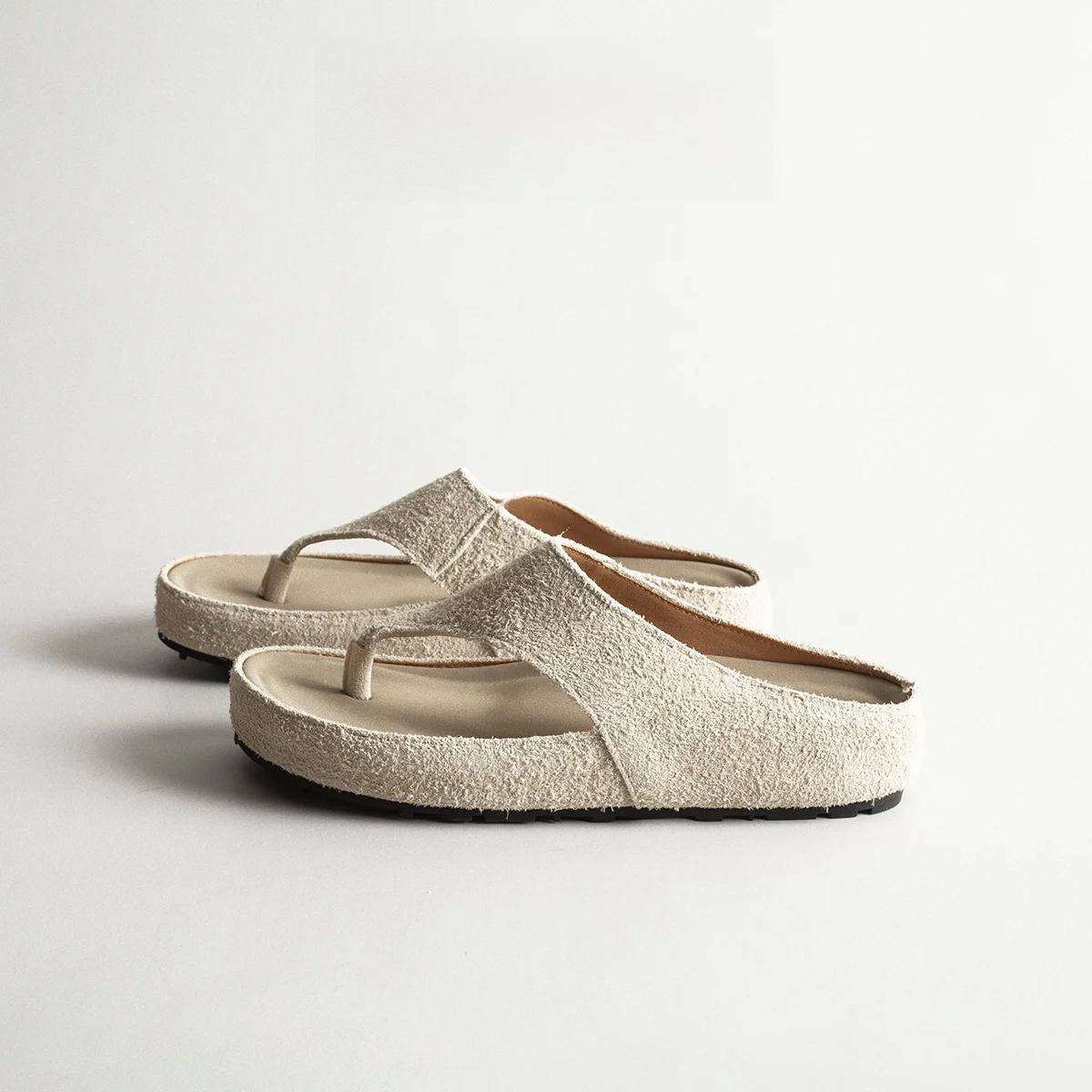 

Genuine Leather Retro Thong Thick Bottom Sandals Women Summer Outdoor Casual Beach Vacation Slippers Mules