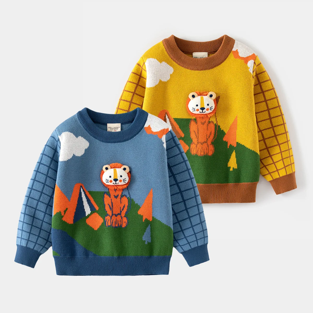

Kids Boys Casual Cute Cartoon Lion Knitted Crew Neck Pullover Sweater Toddler Baby Knitwear Children's Autumn Winter Sweaters