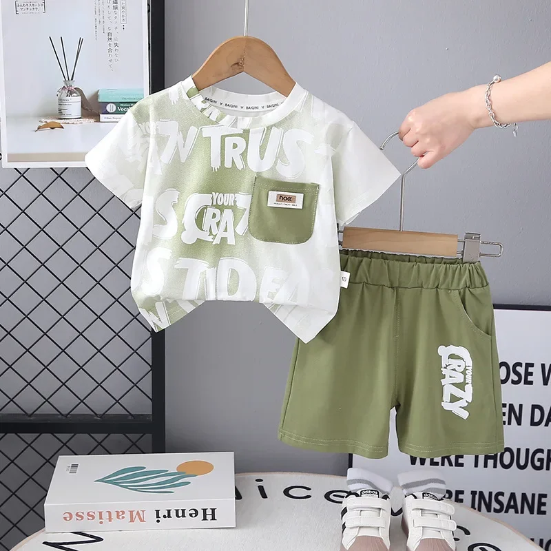 

New Summer Baby Boys Clothes Suit Children Short Sleeved T-Shirt Shorts 2Pcs/Sets Infant Casual Letter Costume Kids Tracksuits