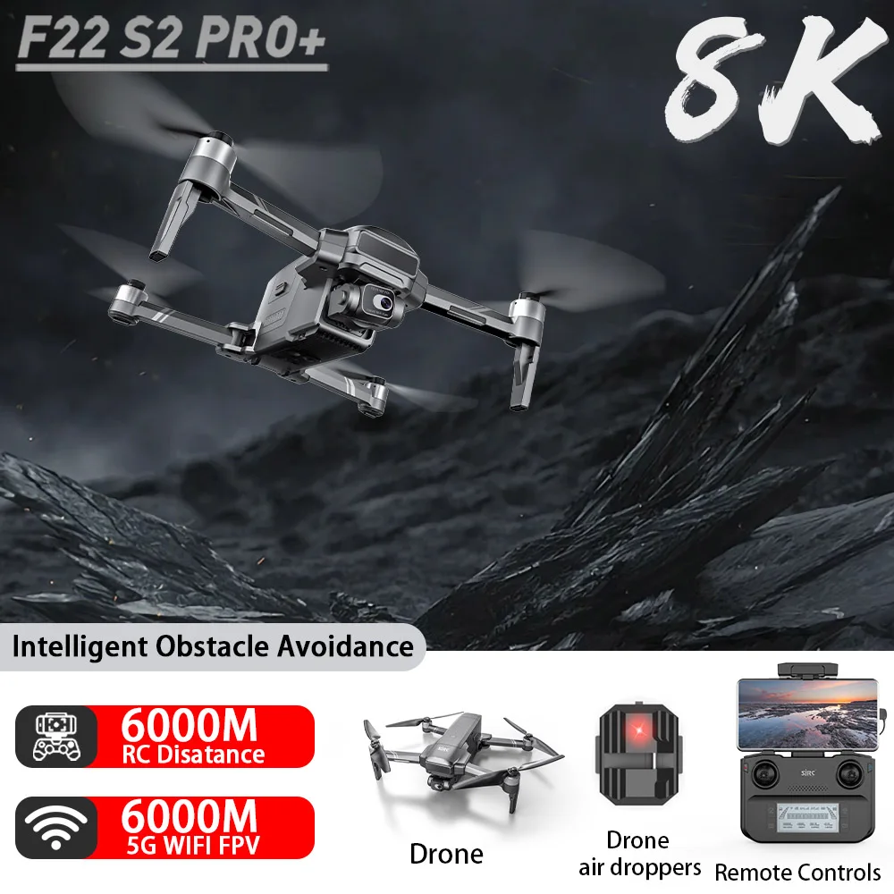 F22 S2/F11S 8K Dual Camera Professional Drone 6KM 3-Axis Gimbal Obstacle Avoidance RC Drone Air Thrower Quadcopter Kids Toys