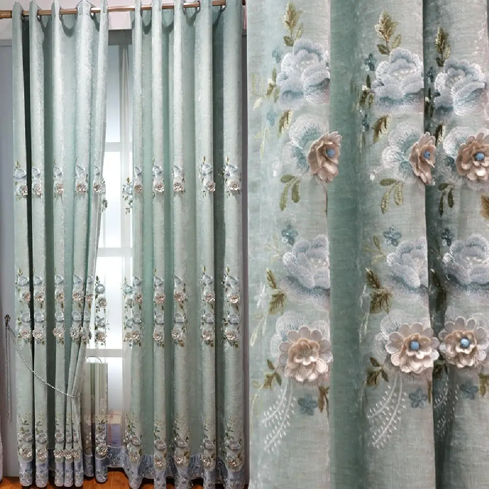 

1 Panel 132cm Width European Luxury Beaded Curtain 3D Flower Curtain for Villa Living Room Bedroom