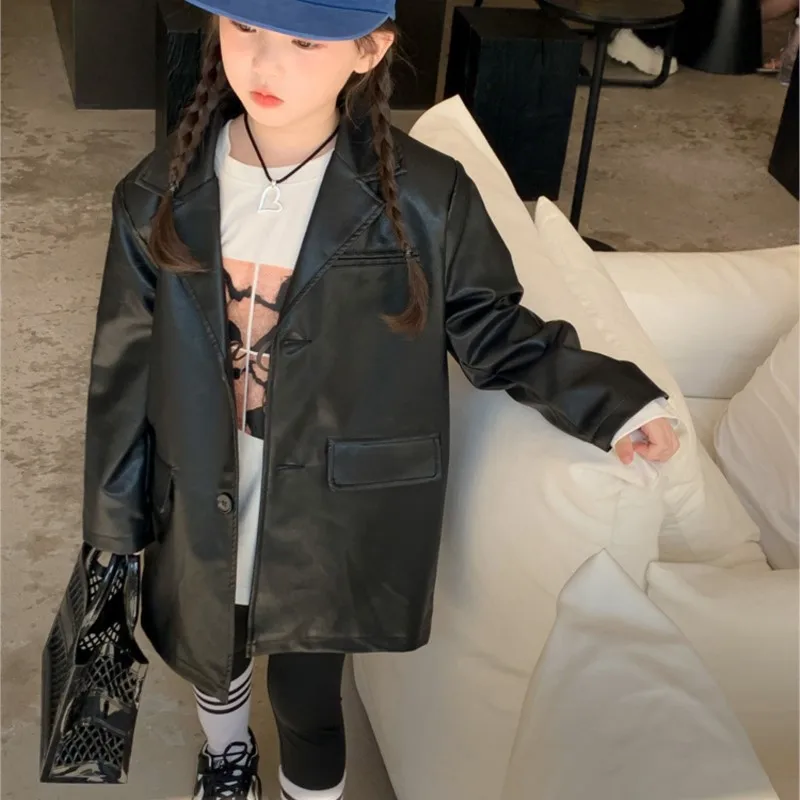 Fashion Baby Girl Boy PU Leather Suit Jacket Spring Autumn Infant Toddler Kids Black Leather Coat Outwear Baby Clothes 1-12Y