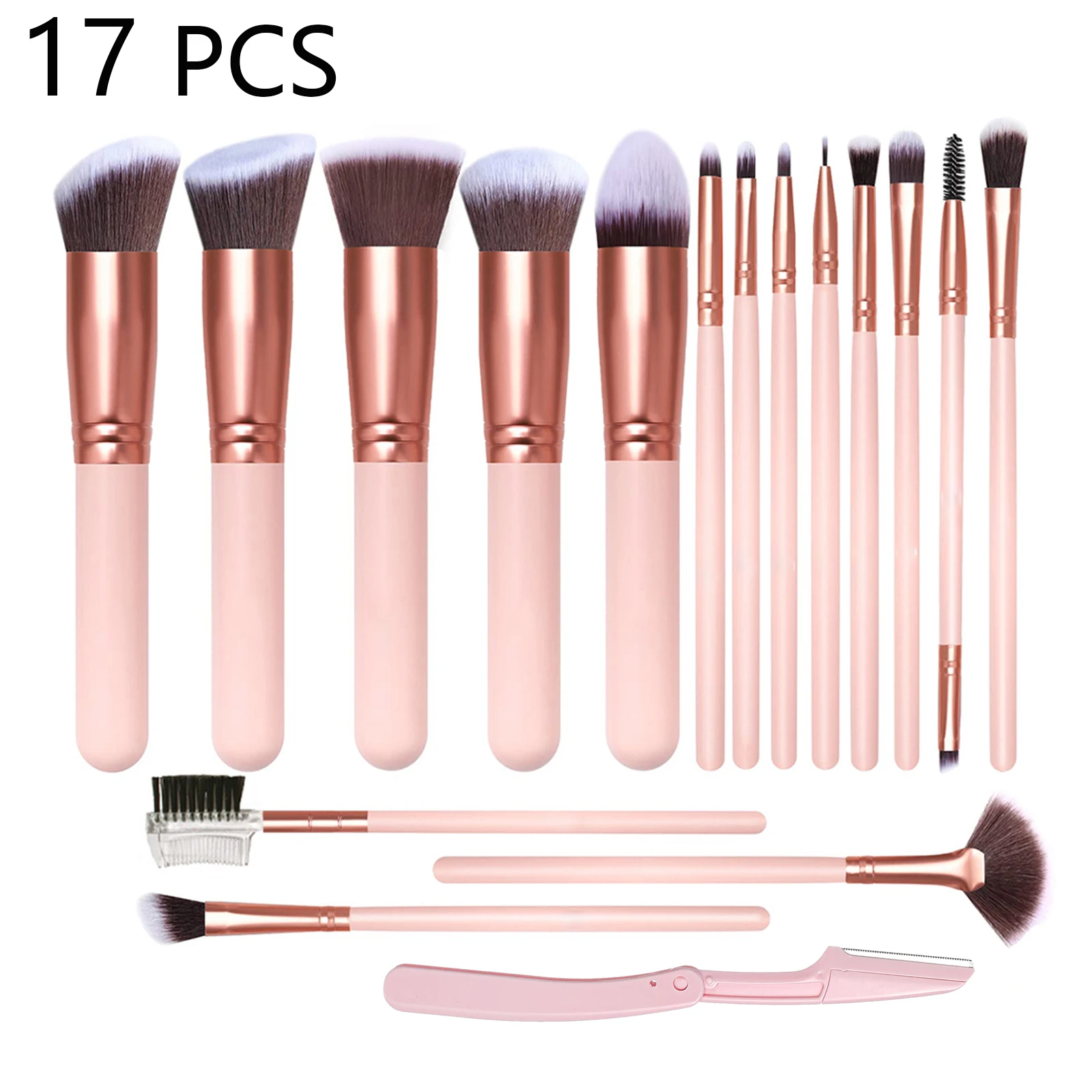 17 PCS Makeup Brush Set, Include Eyebrow Razor, Premium Synthetic Foundation Powder Concealers Eyeshadow Blush