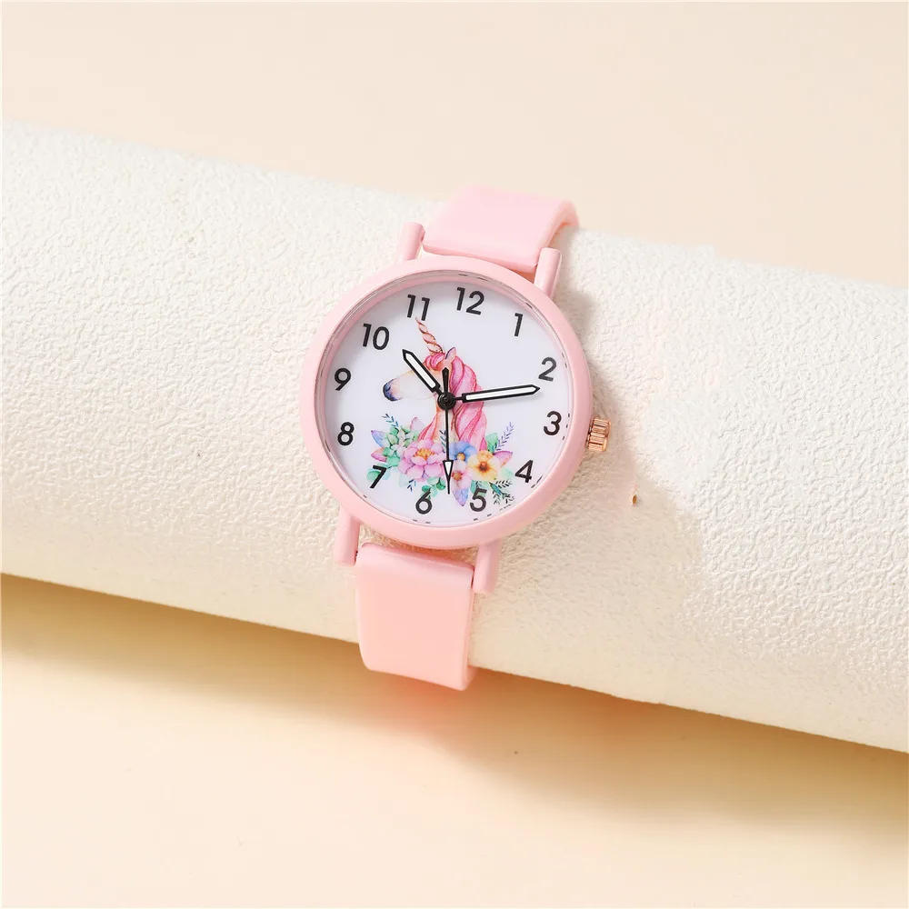 4pcs/set cute pink silicone band unicorn Children\'s watch