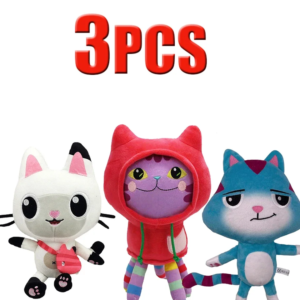 INSTOCK 20CM-25CM 3 uds casa de muñecas Gabby juguete de peluche Mercat dibujos animados animales de peluche gato sonriente coche abrazo de gato muñecas de niña Gaby cumpleaños