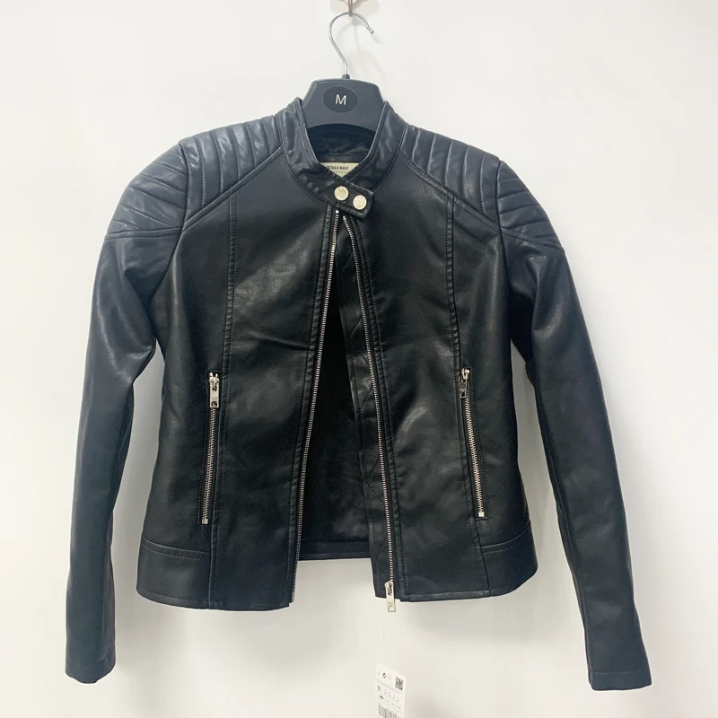 Slim Fit ort Leder Jaet Bla Long Sve Zipper Street Sle Faionable Motorrad Mantel Herbst Winter Neue Ankunft