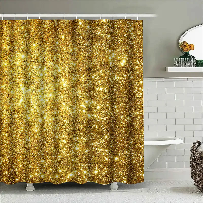 Luxury Gold Glitter Shower Curtain Sparkle Bathroom Decor Shiny Fabric Waterproof Home Accessory for Bathtub or Pool Area (Size: - view 4