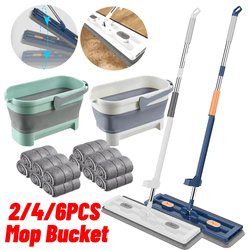 Enlarged Floor Mop With Mop Bucket Hand Washing Free Lazy Mop Squeeze Household Automatic Dehydration Magic Flat Mops Cleaning