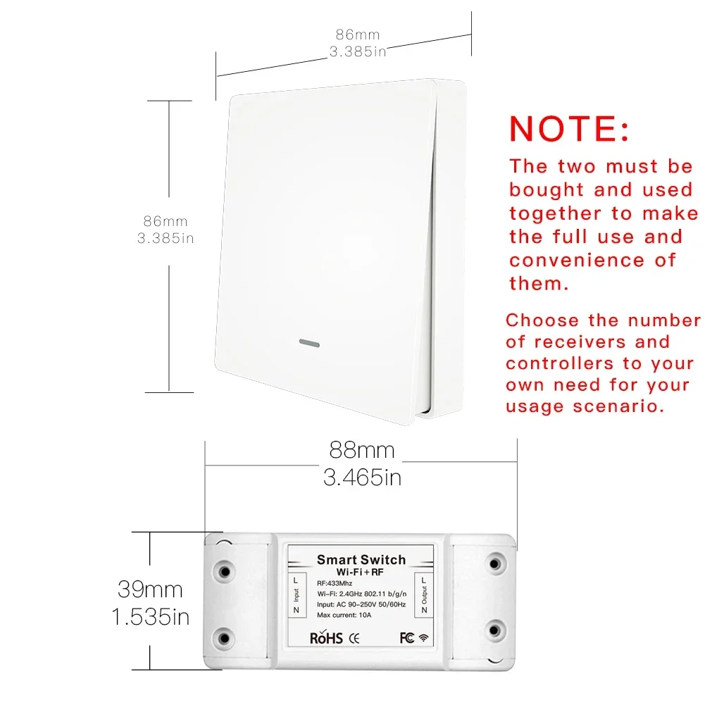 MOES New RF433 WiFi Wireless Remote Control Smart Switch Wall Panel Transmitter Smart Life/Tuya APP Works With Alexa Google Home