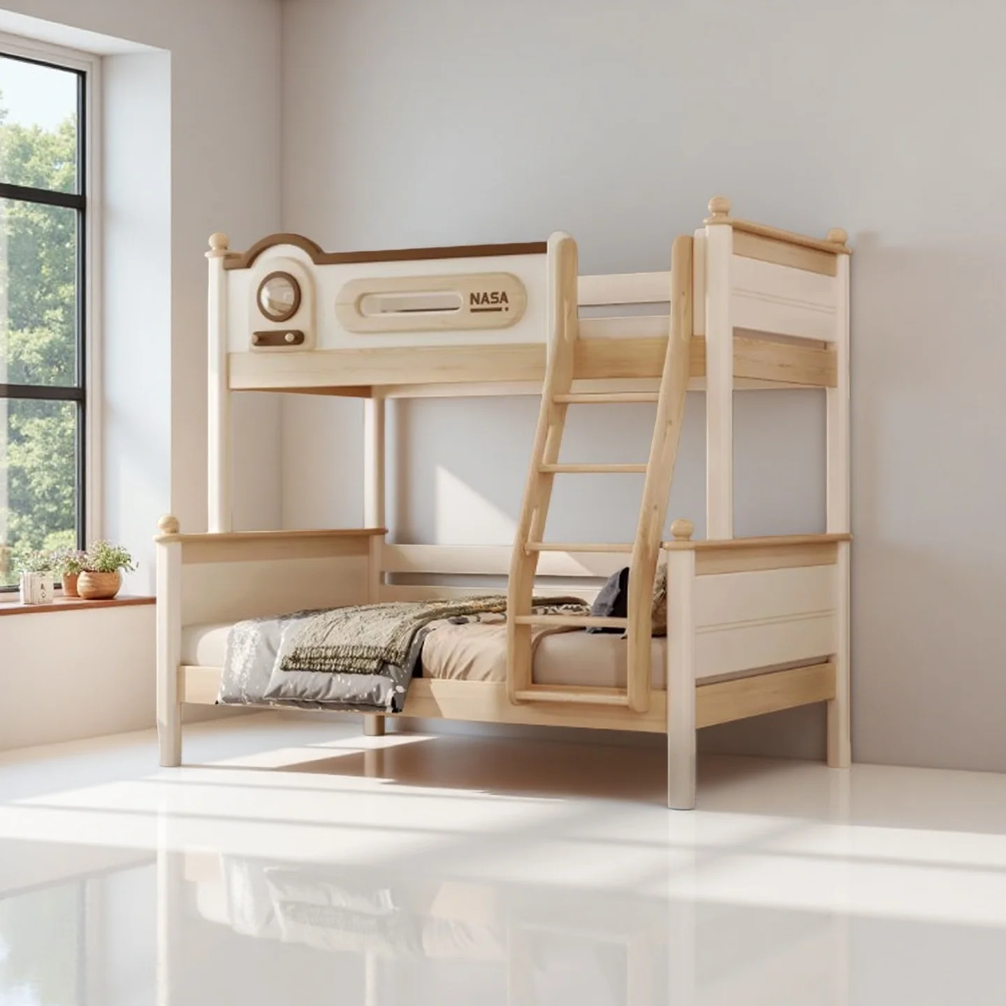 Solid Wood Bunk Bed for Kids, Multifunctional High and Low Bed for Small Apartment, Mother and Child Bed