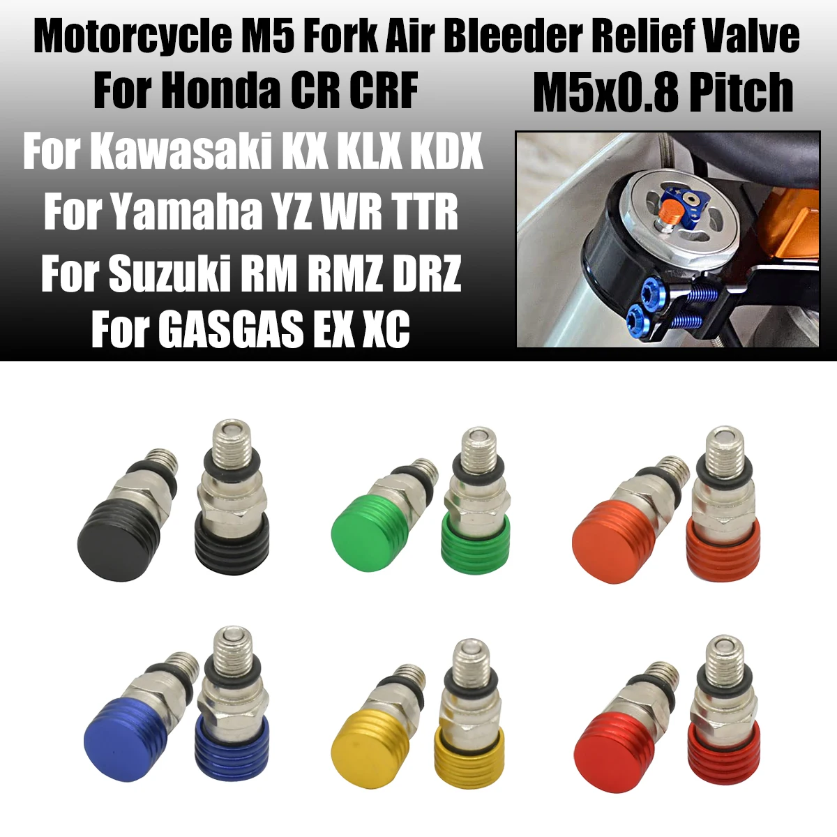 Motorcycle M5x0.8 Fork Air Bleeder Valve For Suzuki Kawasaki Yamaha Honda CR 80 85 125 250 500 CRF 150R 250R 250X 450R 450X part