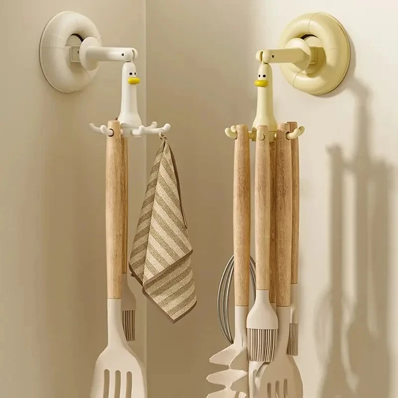 Suction Cup Hook Cute Duck 360 Rotatable Adjustable Wall Mount Storage Bathroom Kitchen Closet Space Hooks Kitchen Accessories