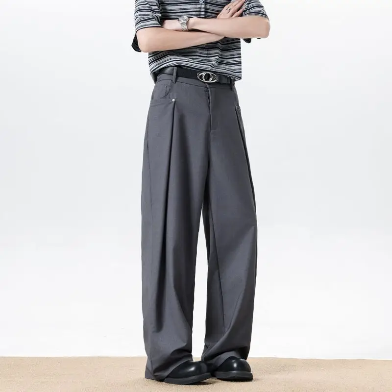 

ay Wide Leg Suit Pants Men's Women's Early Spring High Waist Loose Slimming Drapey Casual Straight Long Pants