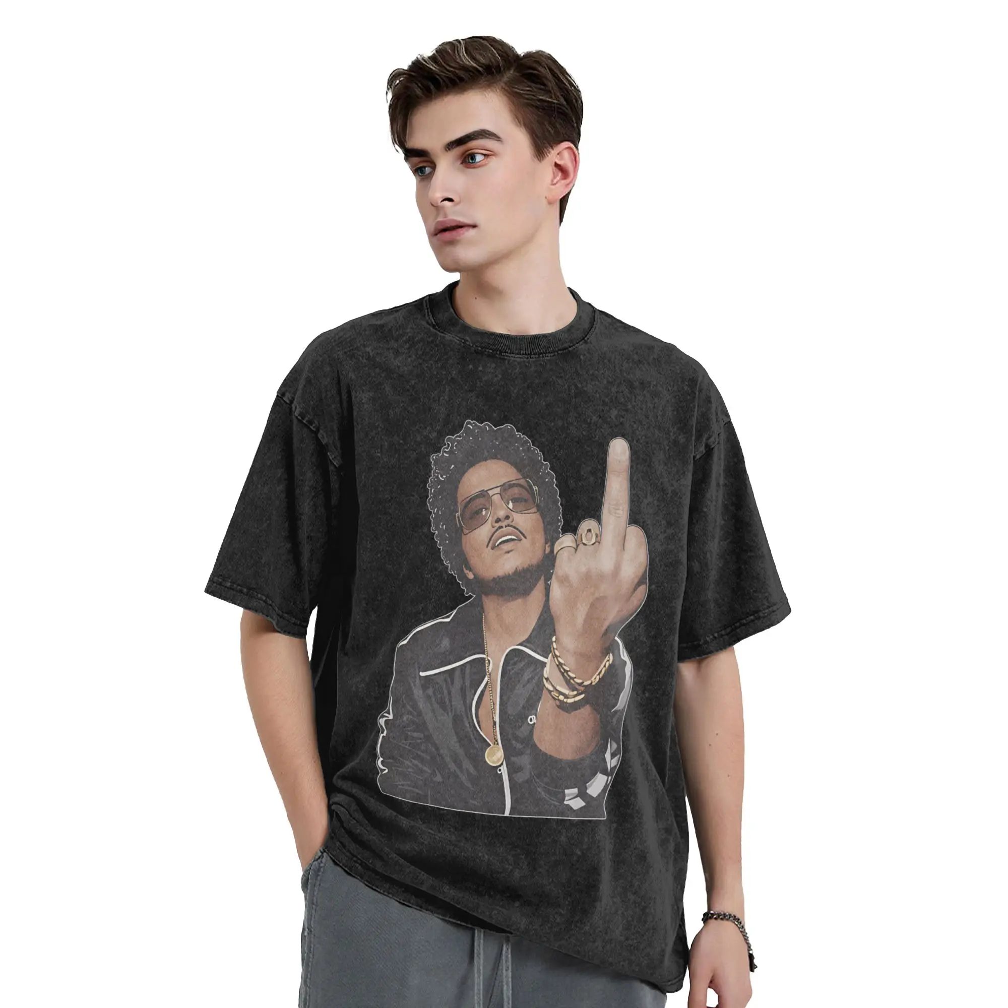 Men Women's T-Shirt Brunos Mars Middle Finger Washed T Shirts Trending  Summer Tee Shirt Awesome Design Casual Clothes Hot Sale