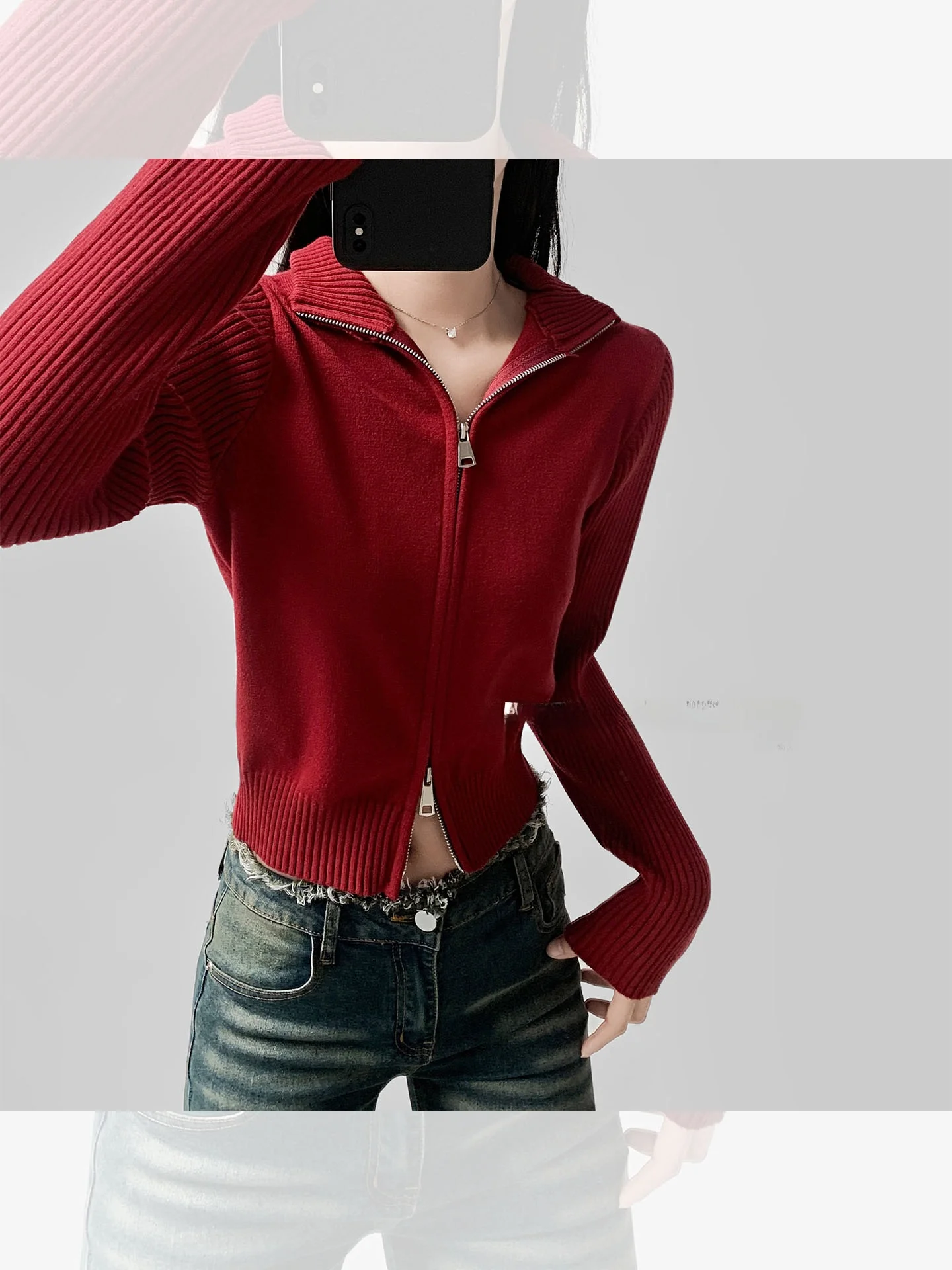 

Thi вязаный длинный женский кардиган с воротником-стойкой и двойной молнией, зимний облегающий простой повседневный удобный свитер