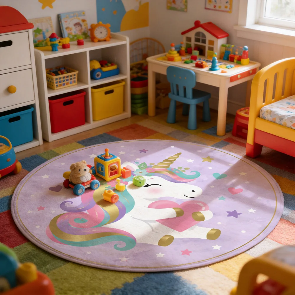 Cute Unicorn Magic Dream Nursery Play Rug for Baby Kids Room Decor Soft Plush Floor Mat