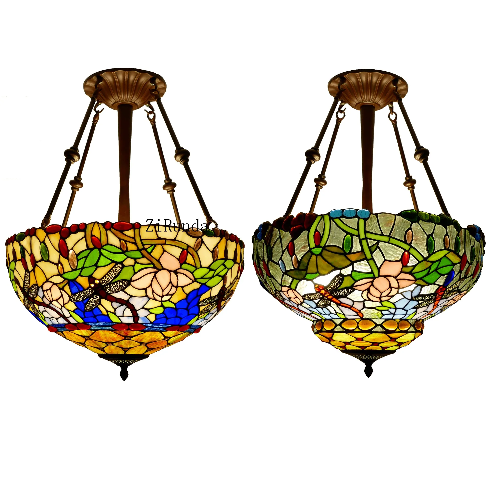 18-Inch stained glass lotus dragonfly chandelier bedroom living room dining room hotel lighting chandelier