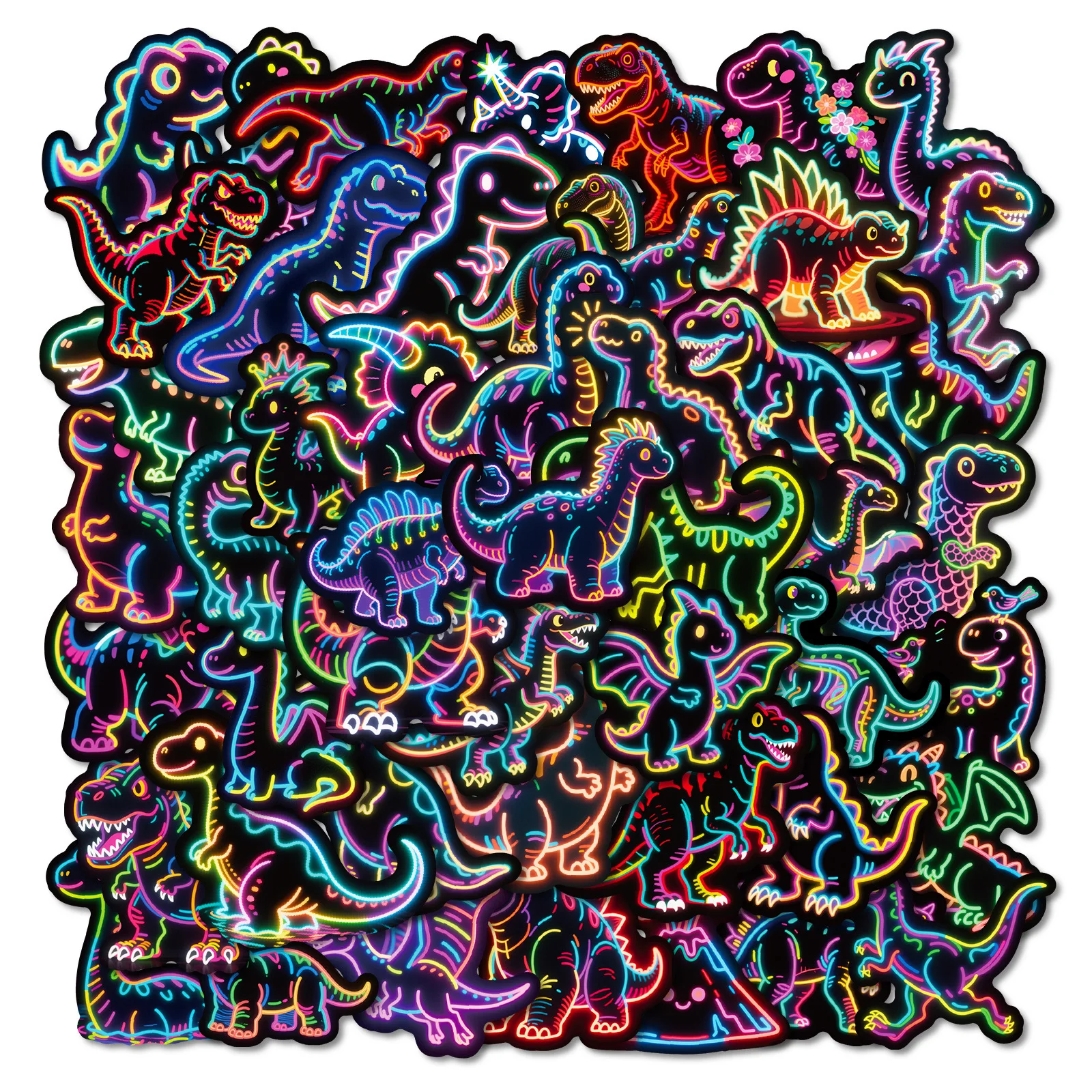 56/112 قطعة ملصقات خربش كرتونية على شكل ديناصور نيون ، شارات دينو ملونة يمكنك صنعها بنفسك للهاتف المحمول والكمبيوتر المحمول والجيتار ولوح التزلج والقرطاسية