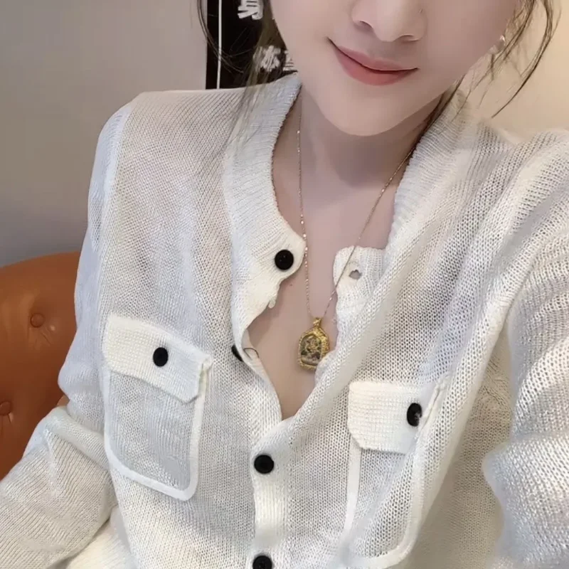 

Fashionable Casual Round Neck Knitted Cardigan Women's Fall Loose Slimming Age-Reducing Versatile Long-Sleeved Top