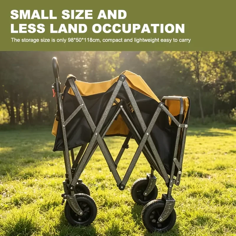 Heavy Duty Camping Wagon for 15 Inch Rear Openable 175L Four-Wheel Iron Frame Customizable Double Oxford Cloth Foldable