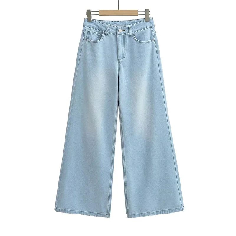 Ladies Comfy Relaxtion Loose Flare Jeans Low Waist Full Length Women\'s Wide Leg Denim Pants Baggy Pants High Street Women Jeans