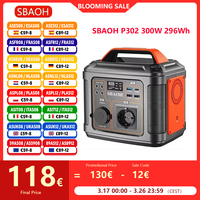 SBAOH P302 300W 296Wh Portable Power Station Generator Quick Charge 230V AC Sockets DC Ports and LED Torch for Travel Camping